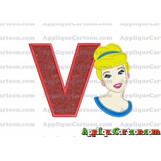 Cinderella Princess Applique Embroidery Design With Alphabet V