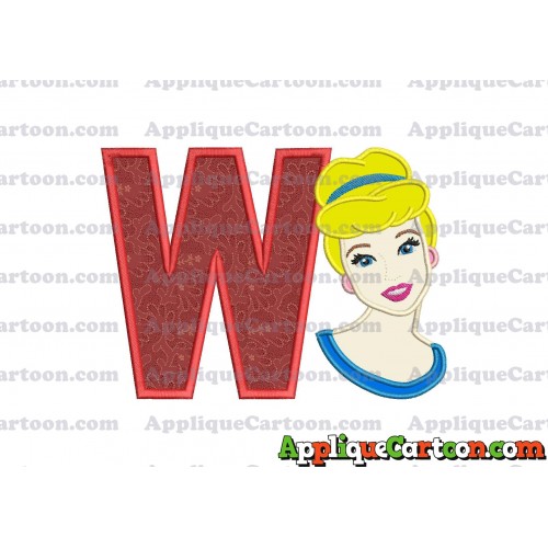 Cinderella Princess Applique Embroidery Design With Alphabet W