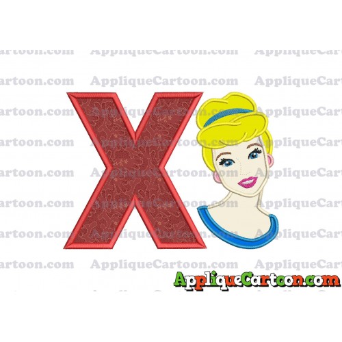 Cinderella Princess Applique Embroidery Design With Alphabet X