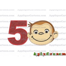 Curious George Applique 01 Embroidery Design Birthday Number 5