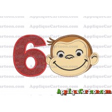 Curious George Applique 01 Embroidery Design Birthday Number 6