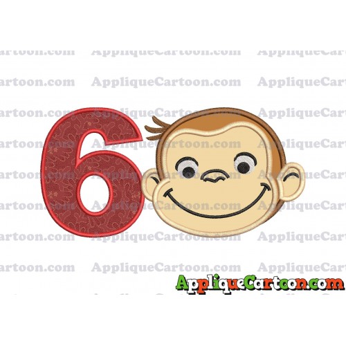 Curious George Applique 01 Embroidery Design Birthday Number 6
