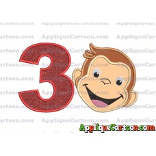 Curious George Applique 02 Embroidery Design Birthday Number 3