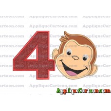 Curious George Applique 02 Embroidery Design Birthday Number 4