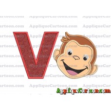 Curious George Applique 02 Embroidery Design With Alphabet V