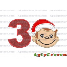 Curious George Applique 03 Embroidery Design Birthday Number 3