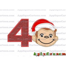 Curious George Applique 03 Embroidery Design Birthday Number 4