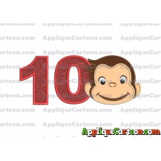 Curious George Full Head Applique Embroidery Design Birthday Number 10