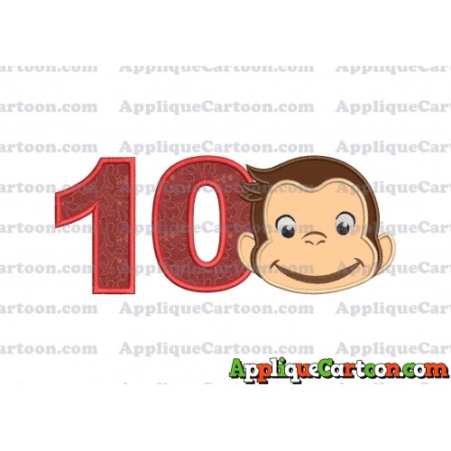 Curious George Full Head Applique Embroidery Design Birthday Number 10