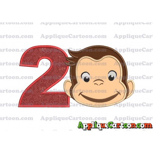 Curious George Full Head Applique Embroidery Design Birthday Number 2