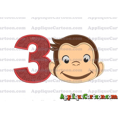 Curious George Full Head Applique Embroidery Design Birthday Number 3