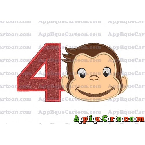 Curious George Full Head Applique Embroidery Design Birthday Number 4