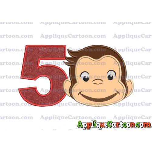 Curious George Full Head Applique Embroidery Design Birthday Number 5
