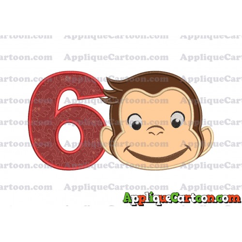 Curious George Full Head Applique Embroidery Design Birthday Number 6