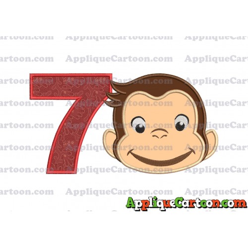 Curious George Full Head Applique Embroidery Design Birthday Number 7