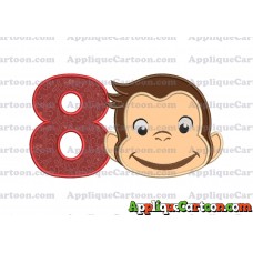 Curious George Full Head Applique Embroidery Design Birthday Number 8