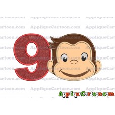 Curious George Full Head Applique Embroidery Design Birthday Number 9