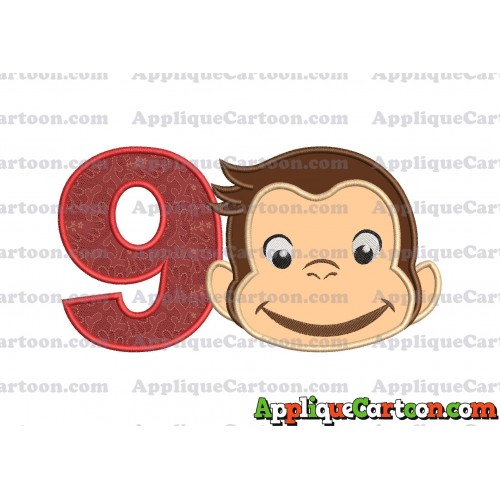 Curious George Full Head Applique Embroidery Design Birthday Number 9