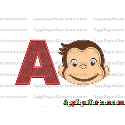 Curious George Full Head Applique Embroidery Design With Alphabet A