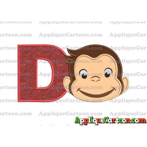 Curious George Full Head Applique Embroidery Design With Alphabet D