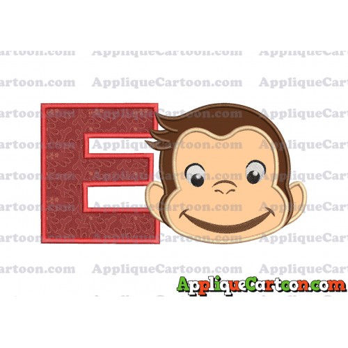 Curious George Full Head Applique Embroidery Design With Alphabet E