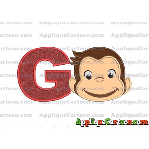 Curious George Full Head Applique Embroidery Design With Alphabet G