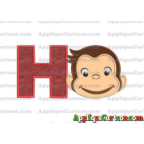 Curious George Full Head Applique Embroidery Design With Alphabet H
