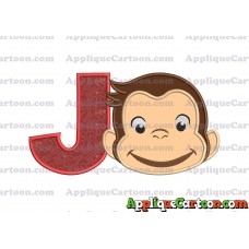 Curious George Full Head Applique Embroidery Design With Alphabet J