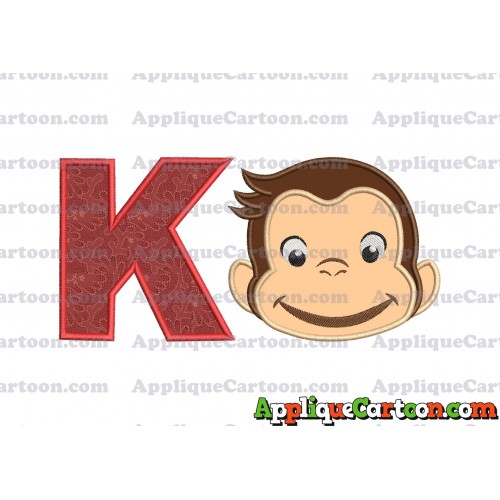 Curious George Full Head Applique Embroidery Design With Alphabet K