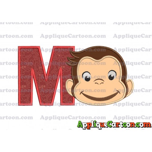 Curious George Full Head Applique Embroidery Design With Alphabet M