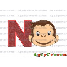 Curious George Full Head Applique Embroidery Design With Alphabet N