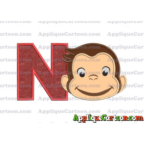 Curious George Full Head Applique Embroidery Design With Alphabet N
