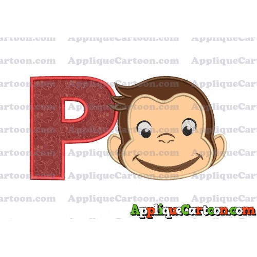 Curious George Full Head Applique Embroidery Design With Alphabet P
