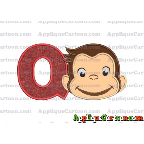 Curious George Full Head Applique Embroidery Design With Alphabet Q