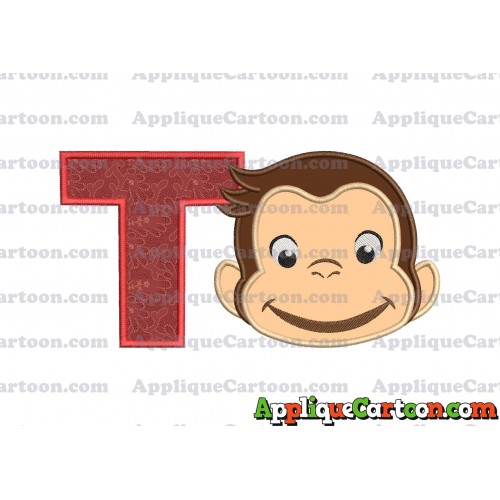 Curious George Full Head Applique Embroidery Design With Alphabet T