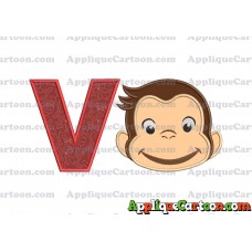 Curious George Full Head Applique Embroidery Design With Alphabet V