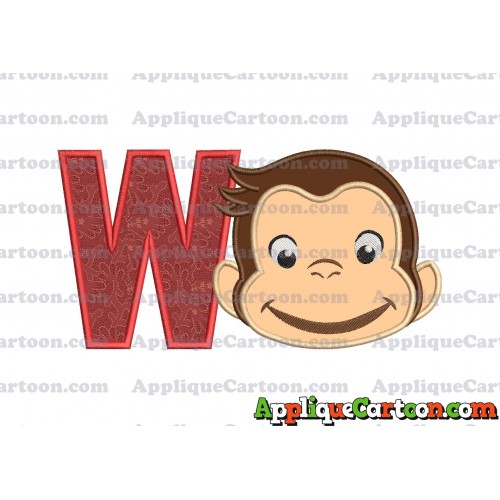 Curious George Full Head Applique Embroidery Design With Alphabet W