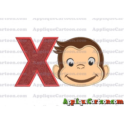 Curious George Full Head Applique Embroidery Design With Alphabet X