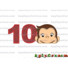 Curious George Head Applique Embroidery Design 02 Birthday Number 10