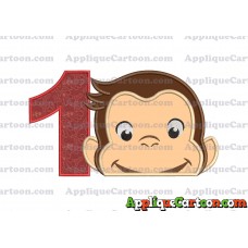 Curious George Head Applique Embroidery Design 02 Birthday Number 1