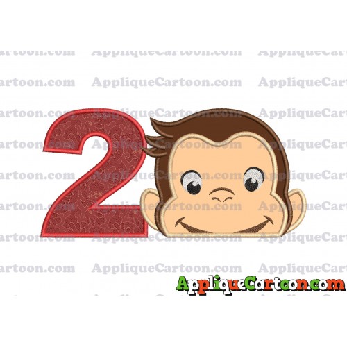 Curious George Head Applique Embroidery Design 02 Birthday Number 2