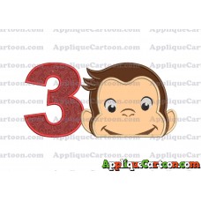 Curious George Head Applique Embroidery Design 02 Birthday Number 3