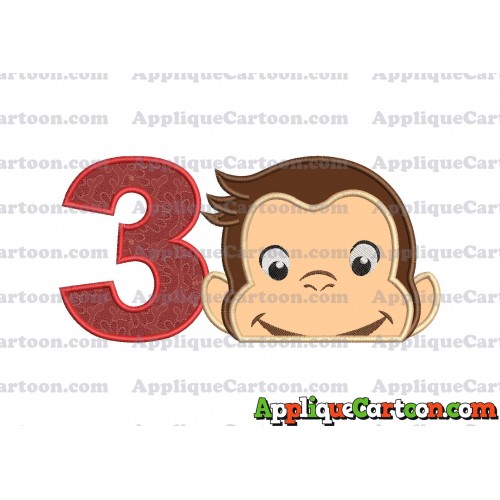 Curious George Head Applique Embroidery Design 02 Birthday Number 3