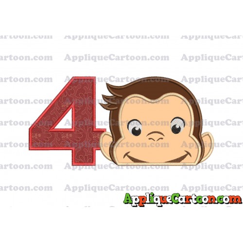 Curious George Head Applique Embroidery Design 02 Birthday Number 4