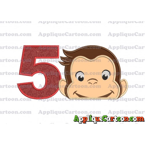 Curious George Head Applique Embroidery Design 02 Birthday Number 5