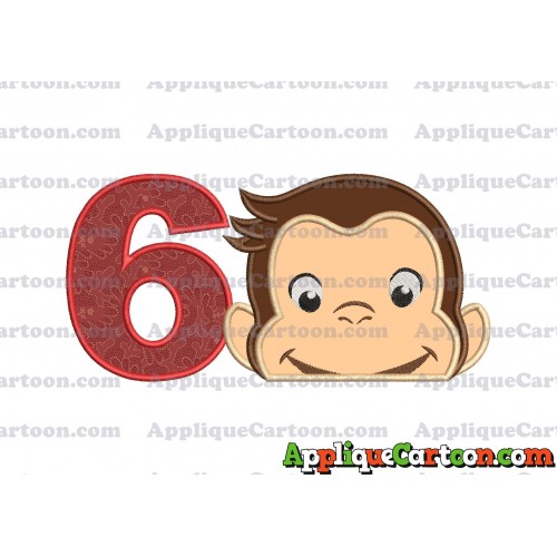 Curious George Head Applique Embroidery Design 02 Birthday Number 6