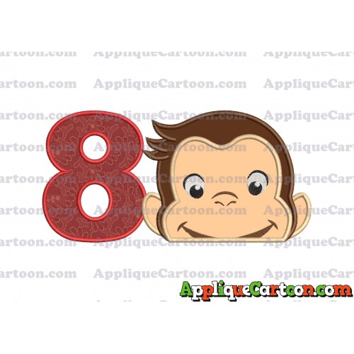 Curious George Head Applique Embroidery Design 02 Birthday Number 8