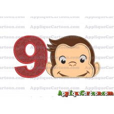 Curious George Head Applique Embroidery Design 02 Birthday Number 9