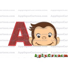 Curious George Head Applique Embroidery Design 02 With Alphabet A