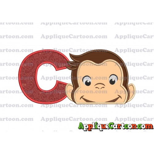 Curious George Head Applique Embroidery Design 02 With Alphabet C